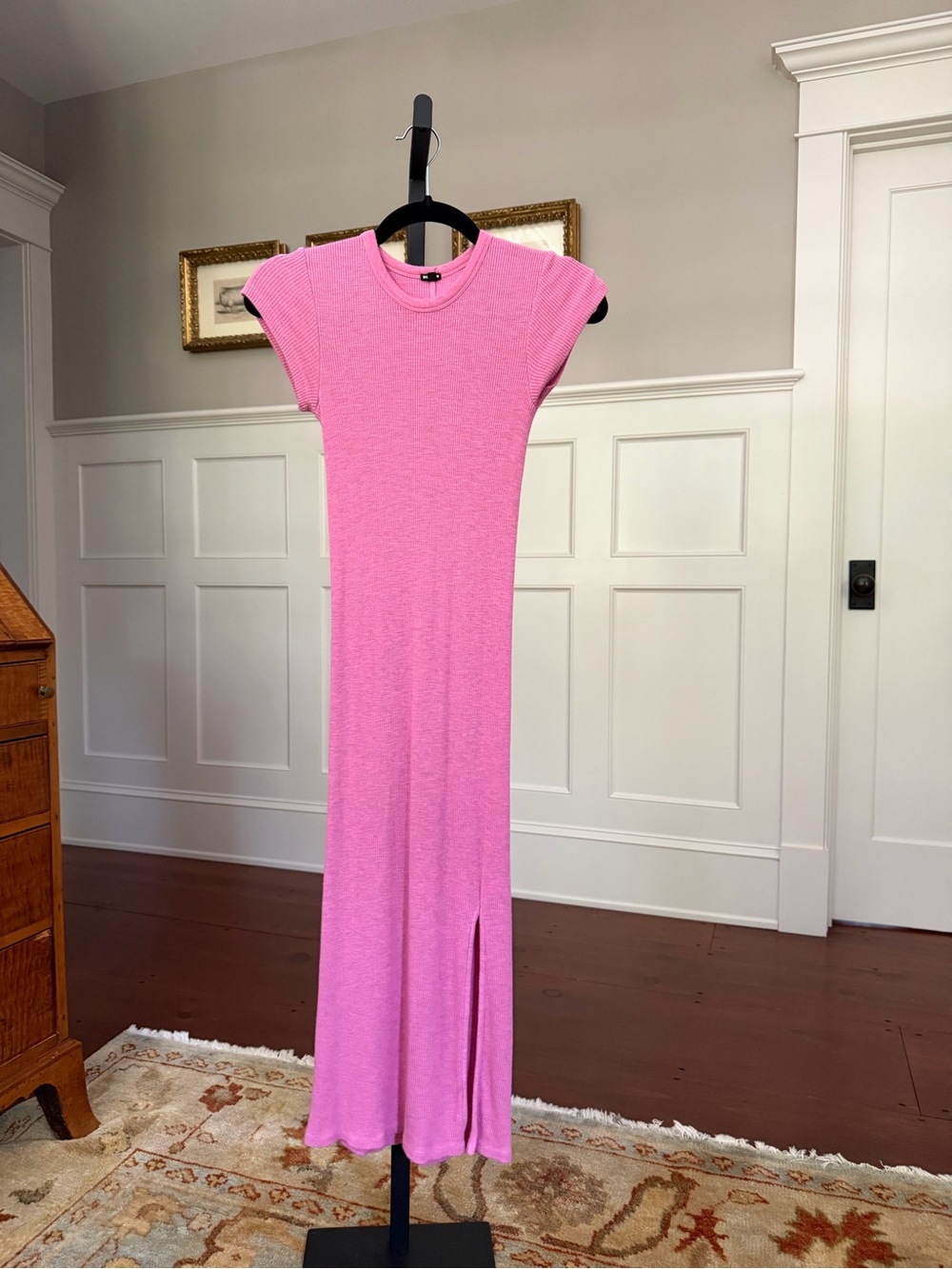 Monrow Pink Cap Sleeve Maxi Dress with Side Slit